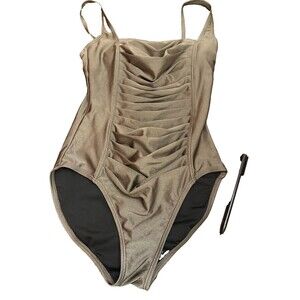 Calvin Klein Women's Pleated One Piece Swimsuit, Bronze, Size 6